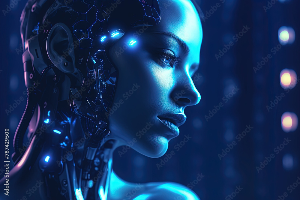 Cyborg or digitally improved human. Artificial intelligence and technology concept with advanced woman. Cyborg or digitally improved human. Artificial intelligence and technology concept with advanced woman.