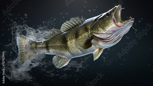 Dynamic Splash: Largemouth Bass Fish Jumping Out of Water, Isolated on White Background