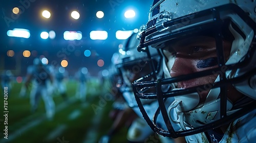 Evening Showdown: Grit and Glamour on the Gridiron. Concept Football, Fashion, Competition, Spectacle, Nighttime photo