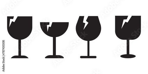 Broken glass icon, Broken glass black vector icons set