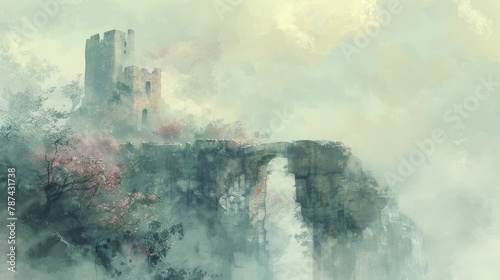 Players embark on a quest through a captivating video game castle with 3D graphics  mythical creatures  and immersive watercolor-style gameplay.