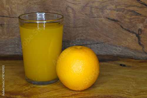 Valencia Orange Fruit With Glass Of Juice (Citrus x sinensis)