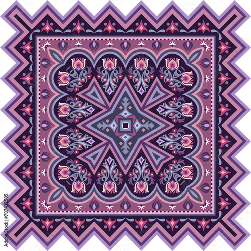 Vector abstract decorative ethnic ornamental illustration. Colorful square carpet