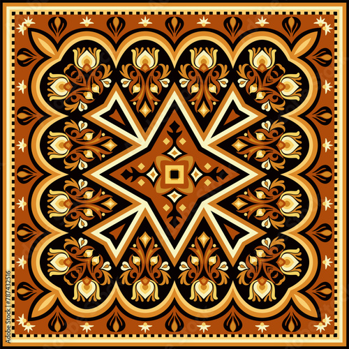 Vector abstract decorative ethnic ornamental illustration. Colorful square carpet