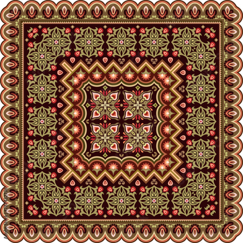 Vector abstract decorative ethnic ornamental illustration. Colorful square carpet
