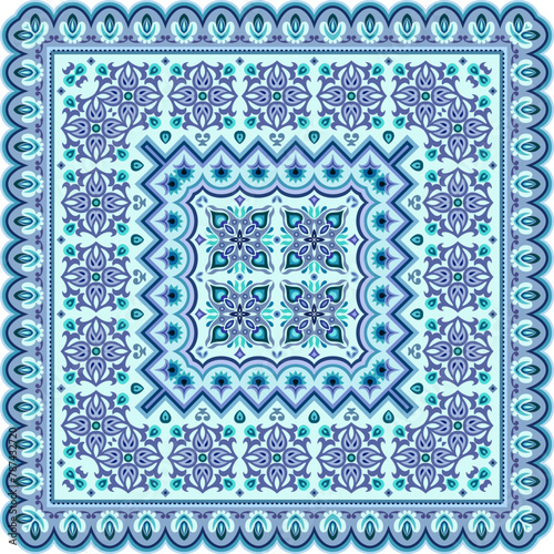 Vector abstract decorative ethnic ornamental illustration. Monochrome square carpet