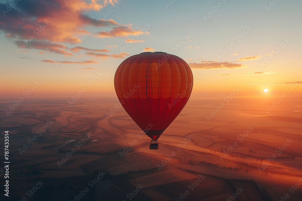 A serene hot air balloon ride during twilight over the unique formations of Cappadocia's landscape. AI Generated