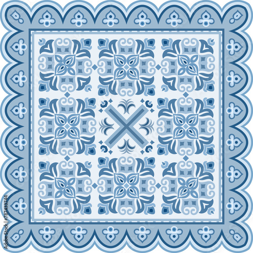 Vector abstract decorative ethnic ornamental illustration. Monochrome square carpet