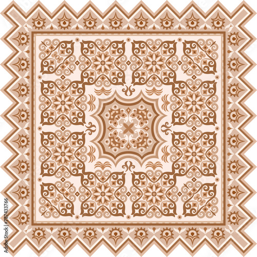 Vector abstract decorative ethnic ornamental illustration. Monochrome square carpet