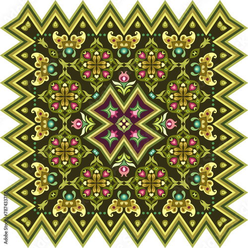 Vector abstract decorative ethnic ornamental illustration. Colorful square carpet
