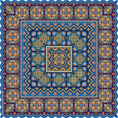 Vector abstract decorative ethnic ornamental illustration. Colorful square carpet