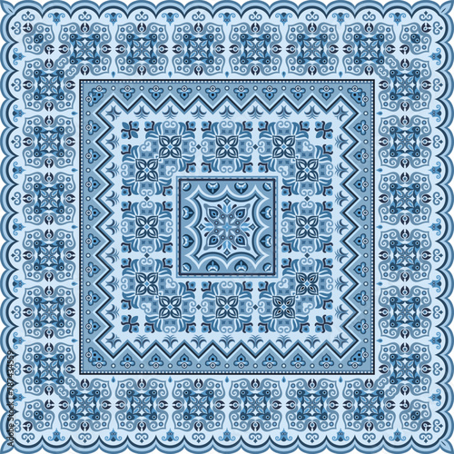Vector abstract decorative ethnic ornamental illustration. Monochrome square carpet