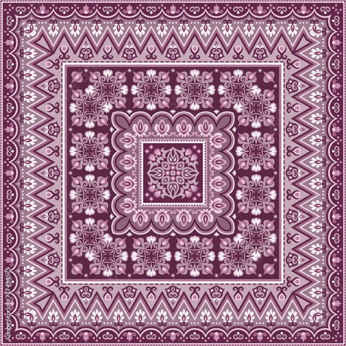 Vector abstract decorative ethnic ornamental illustration. Monochrome square carpet
