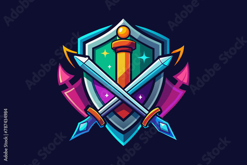 Crafting a sleek, adventure-themed gaming company logo with vibrant colors and minimalist design. Integrating iconic gaming symbols like keys, swords, and shields for a modern, eye-catching appeal