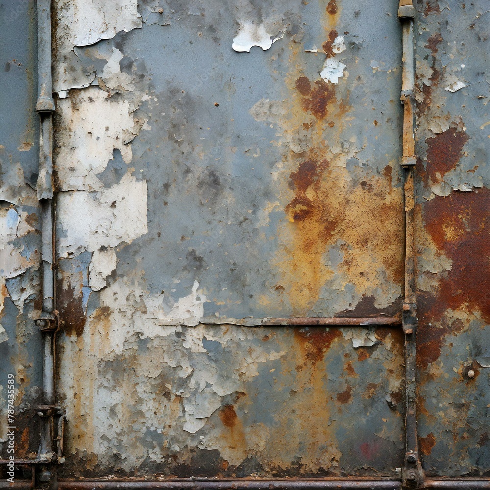 A grungy industrial backdrop featuring peeling paint and rusted metal surfaces, conveying a sense of vintage industrial aesthetic. A grungy industrial backdrop featuring peeling paint and rusted metal surfaces, conveying a sense of vintage industrial aesthetic.
