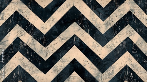An artistic display of bold zigzag patterns in monochrome showcasing a vintage, textured appeal © ChaoticMind