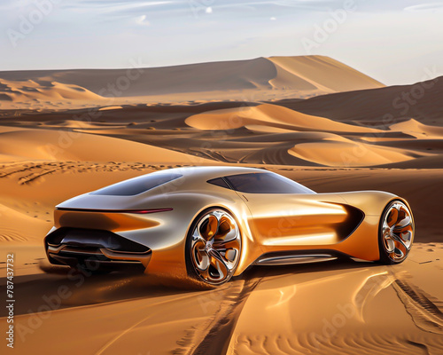 A luxurious supercar gliding through the towering