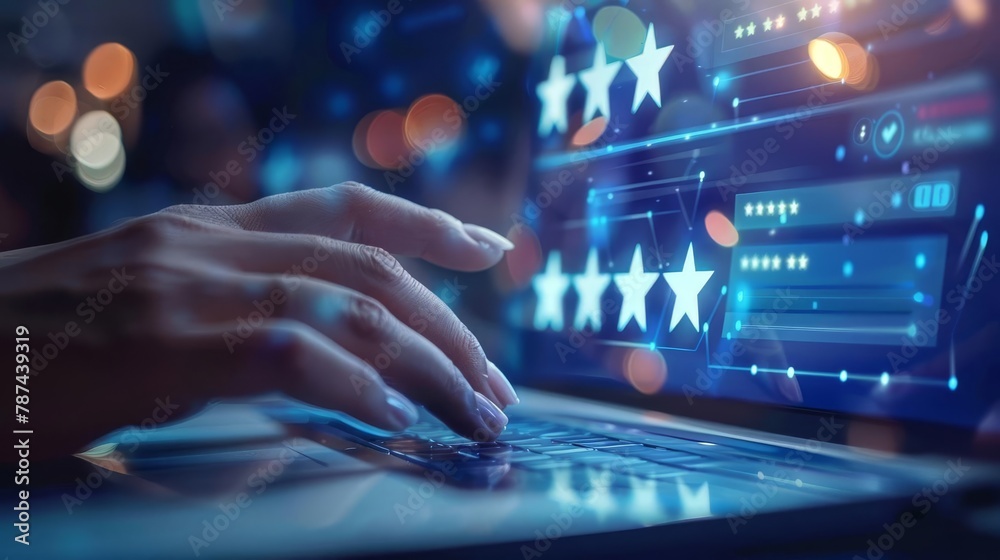 customer satisfaction survey with five star rating on virtual screen customer service concept