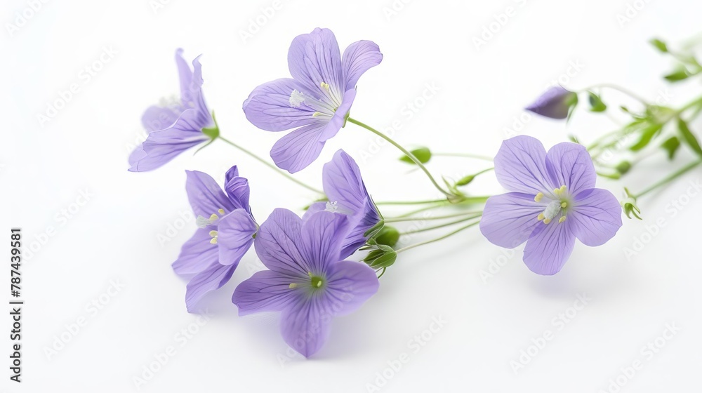 delicate purple flowers blooming on pure white background floral still life photography