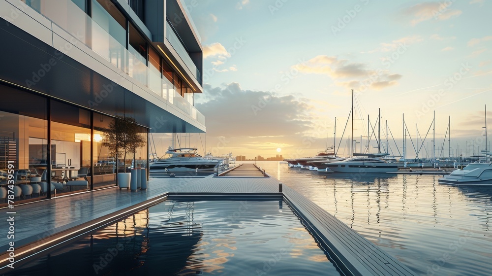 Obraz premium Blank mockup of a modern marina sign with clean lines and a sleek design. .