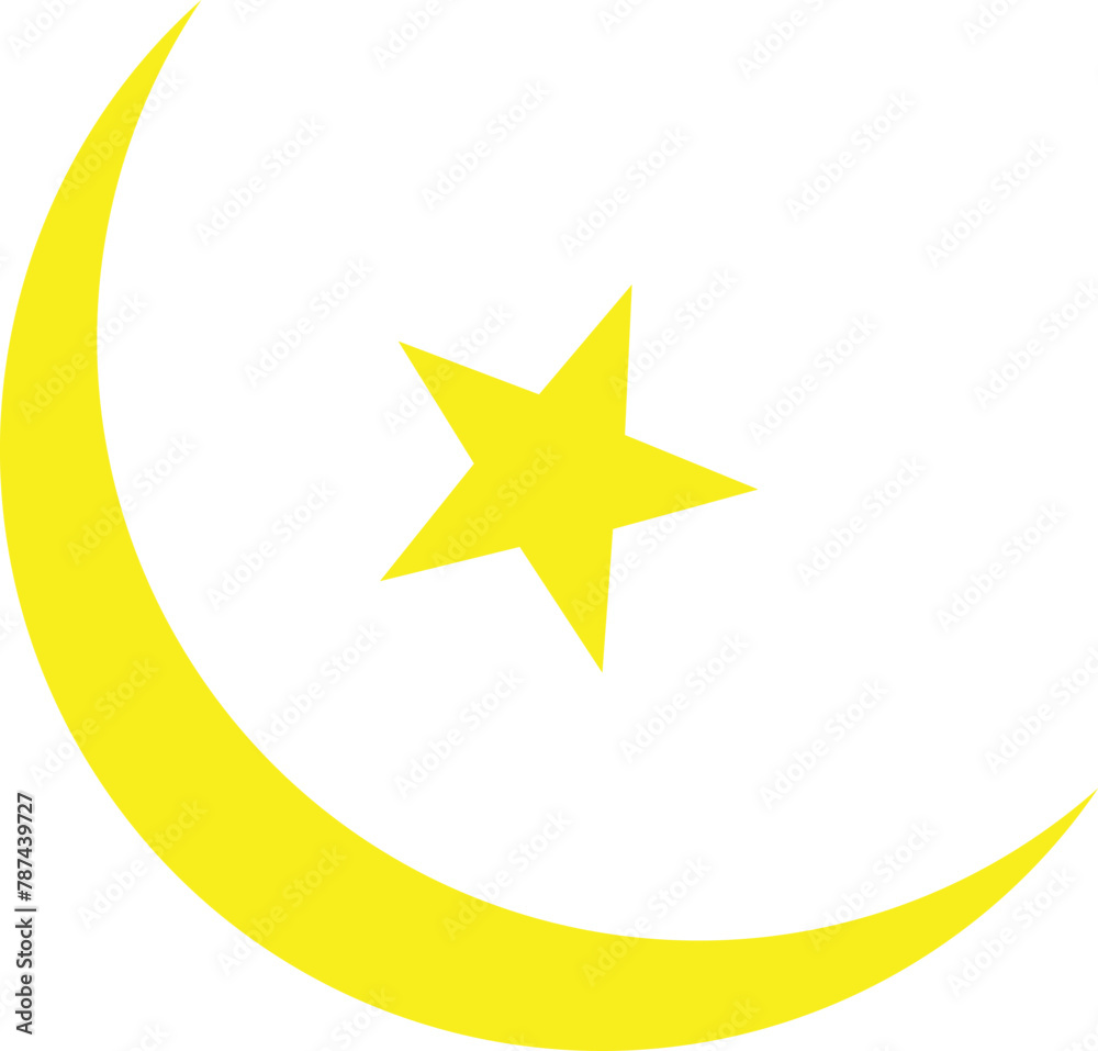 Islamic Star and Moon yellow color on white background Islamic Star and Moon yellow color on white background
