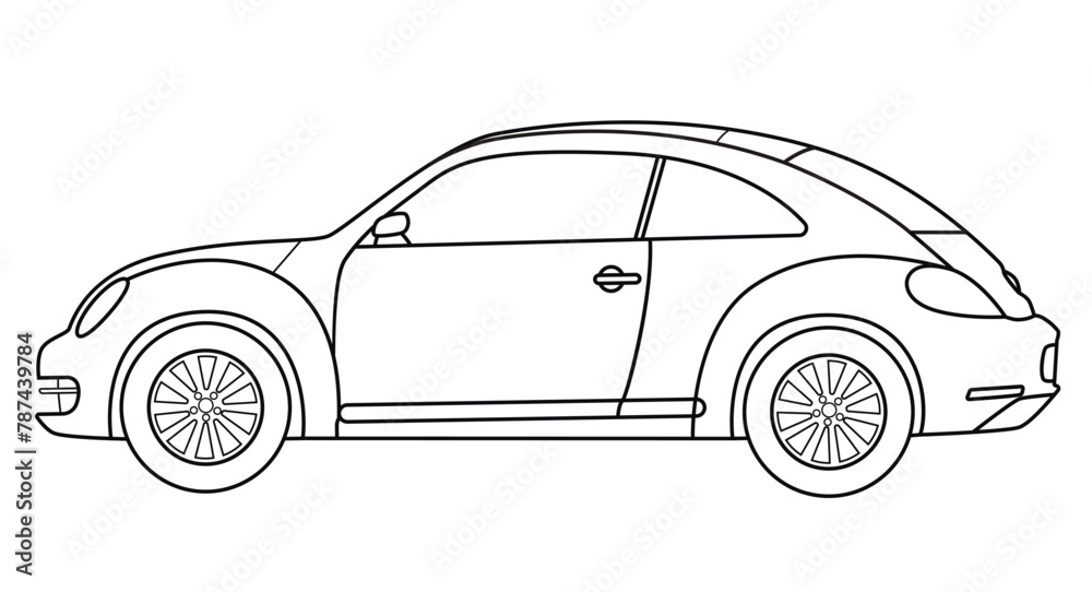 Retro car side view outline black on white background vector