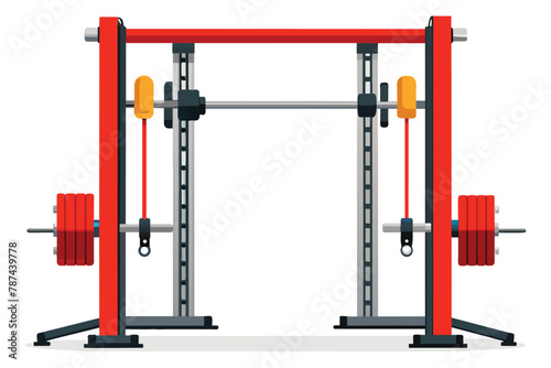 Cable Crossover Machine with Barbell and Weights for Strength Training. Gym Fitness Equipment Illustration.