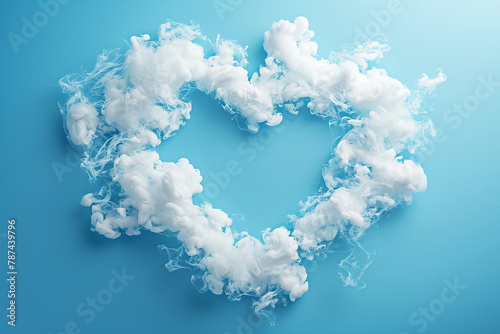 Hear shape of blue sky ,around by clouds. Big heart made of clouds against the sky. Heart Made From Cotton Clouds, Clouds Heart, Fluffy White Heart on Blue Background with Copy Space