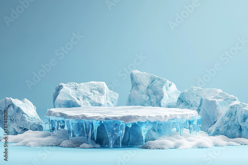 Mock up stand product scene on blue background ice crack 3d podium stage blue background