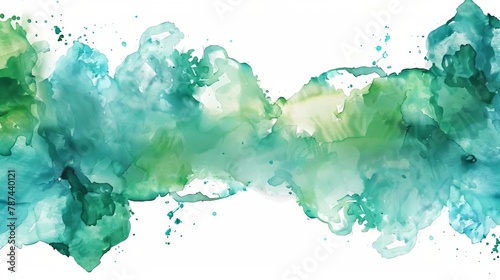 emerald and sky blue watercolor paint swashes abstract border frame design isolated on white background digital art photo
