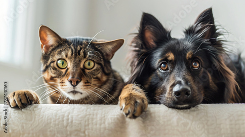 Dog and Cat above white banner