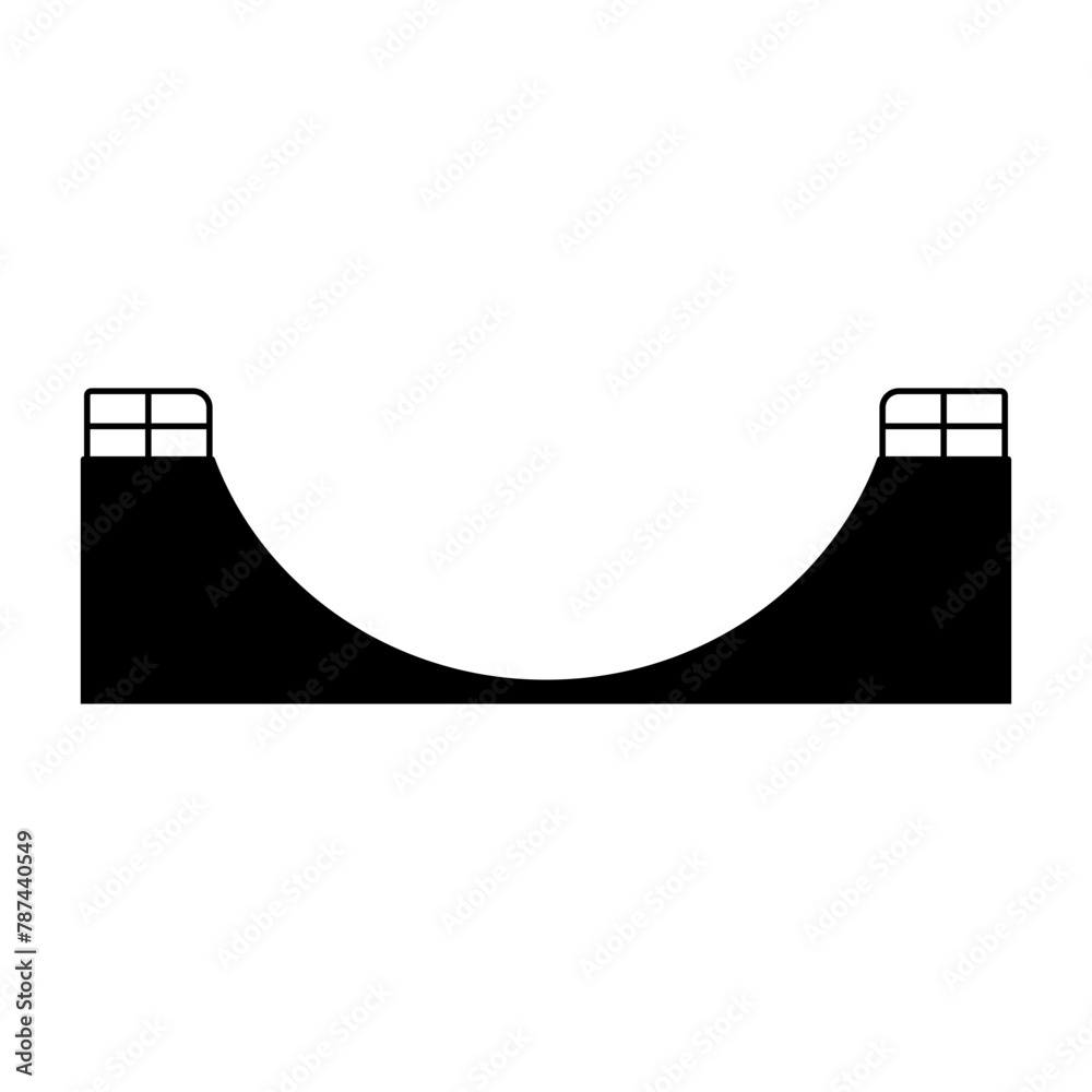 Obraz premium Skateboarding ramp icon. Black silhouette. Front side view. Vector simple flat graphic illustration. Isolated object on a white background. Isolate.