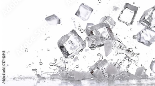 falling ice cubes captured in motion isolated on white background cutout