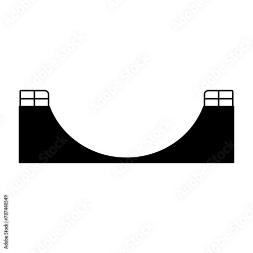 Skateboarding ramp icon. Black silhouette. Front side view. Vector simple flat graphic illustration. Isolated object on a white background. Isolate.