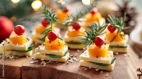 festive christmas treeshaped cheese canapes creative holiday appetizer idea food photography photo
