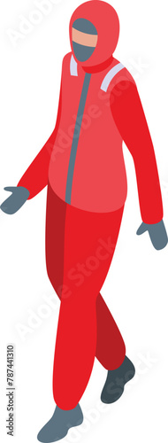 Walking arctic scientist icon isometric vector. Ice pole exploration. Cold weather