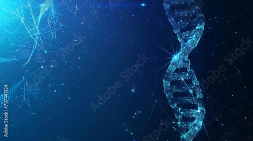 futuristic medical banner with human dna spiral glowing blue code ai concept illustration polygonal style photo