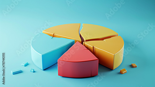 A 3D pie chart breaking in the middle, with two factions on either side, a metaphor for division and disagreement in business photo