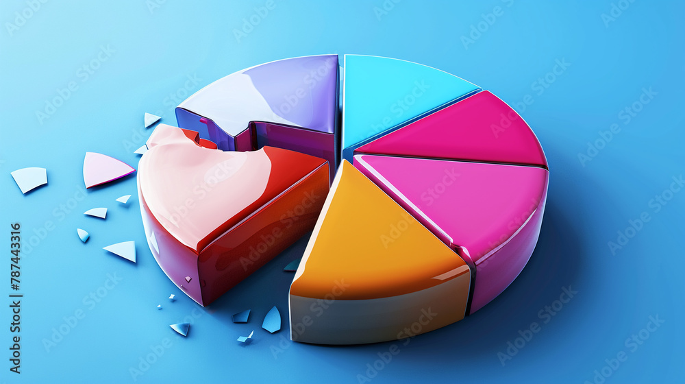 A 3D pie chart breaking in the middle, with two factions on either side, a metaphor for division and disagreement in business A 3D pie chart breaking in the middle, with two factions on either side, a metaphor for division and disagreement in business