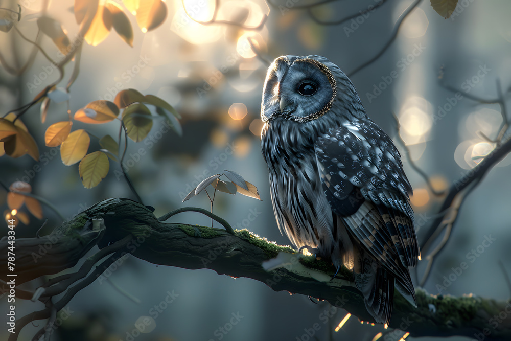 horned owl sitting on branch horned owl sitting on branch