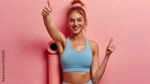 Enthusiastic Fitness Enthusiast with Mat photo