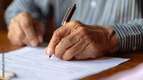 Conscientious Senior Reviewing and Signing Critical Financial Documents for Retirement and Estate Planning