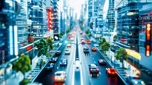 A bustling modern cityscape with dense high-rises and busy multi-lane roads filled with cars, showcasing urban life and infrastructure., Everyday Business photo