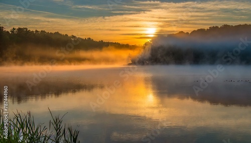 A serene sunrise over a mist-covered lake © Travis' Landscapes