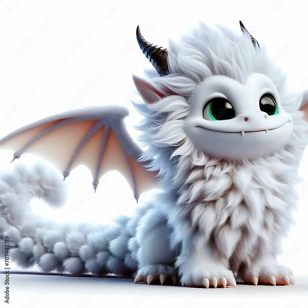 Obraz premium Sweet white fun dragon