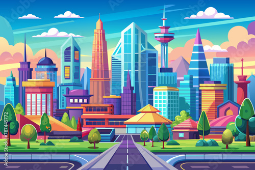 Introducing our vector seamless cartoon city megapolis background, perfect for game UI design. Bring your game to life with this vibrant and detailed cityscape backdrop