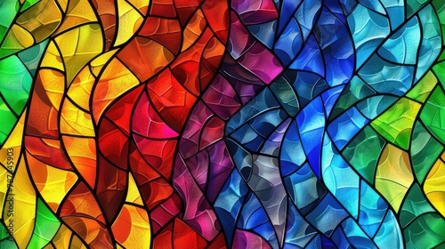 seamless texture of stained glass with vibrant colors and intricate patterns © pvl0707