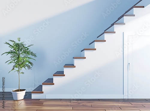A photo of an empty modern staircase in the corner