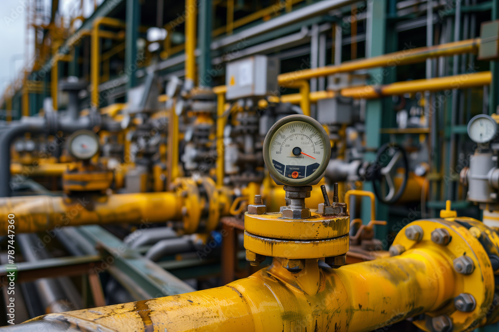 Close-up of pressure gauge in industrial plant