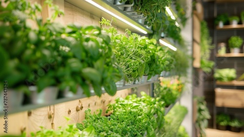 A kitchen featuring a wall of herbs and plants providing easy access to fresh and healthy ingredients. .